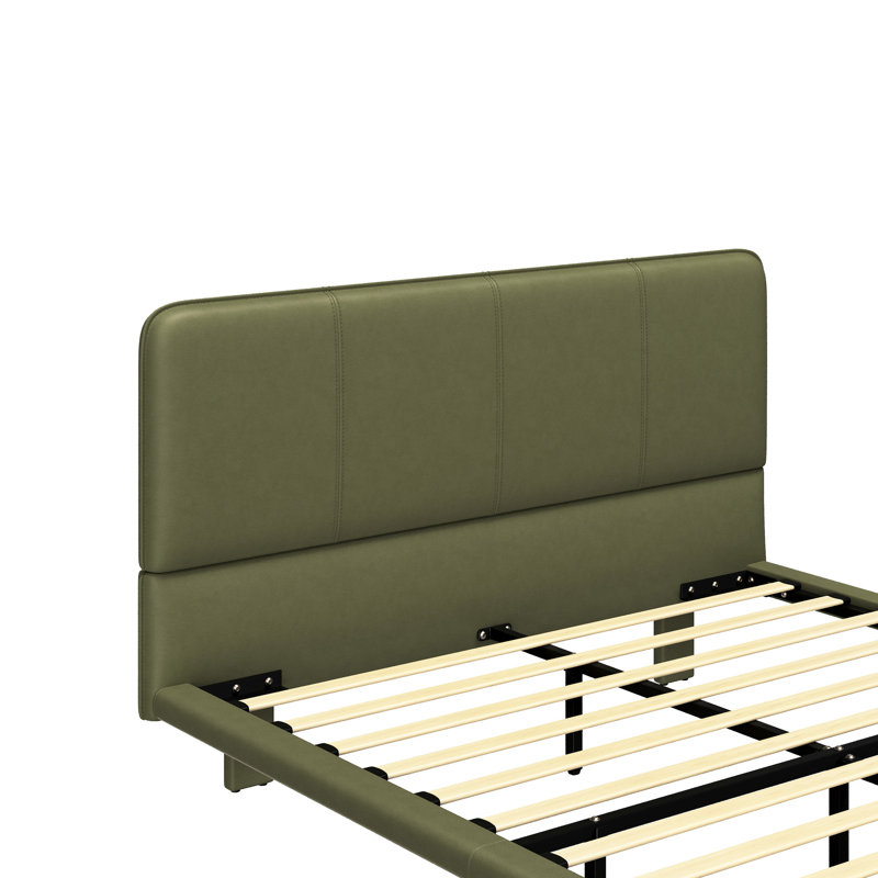 Modern Floating Bed Frame With Remote - Controlled Led , Full Size, Pu Leather Upholstery, Smooth Installation Easy To Follow Assembly