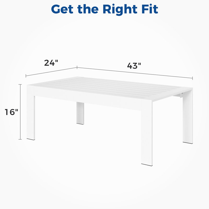 Table basse d'extérieur blanc moderne - structure en aluminium avec surface, pour arroser et exposer la lumière du soleil en aluminium toutes saisons, blanc, plateau de table rectangulaire facile à utiliser dans des endroits comme le patio, le jardin