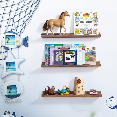 Tablette flottante pour enfants, tablettes flottantes pour tablettes murales avec photo en nuage noyer 23,6 pouces, ensemble de 3 tablettes pour livres de chambre de bébé, étagère à livres pour bébé, chambre d'enfant, chambre de bébé