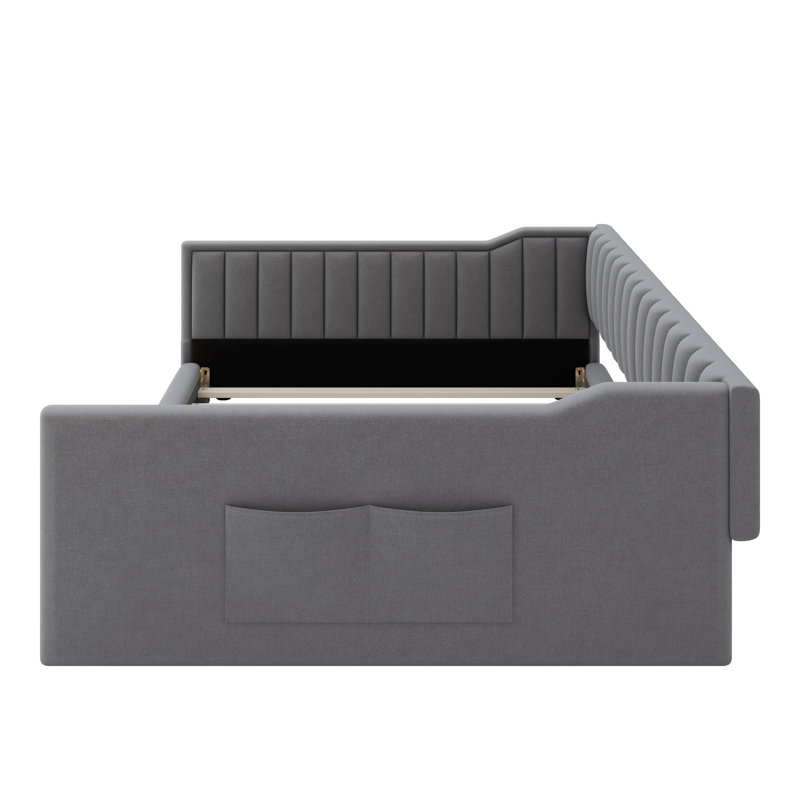 Lit de jour rembourré et poche de rangement latérale, Double XL, Beige