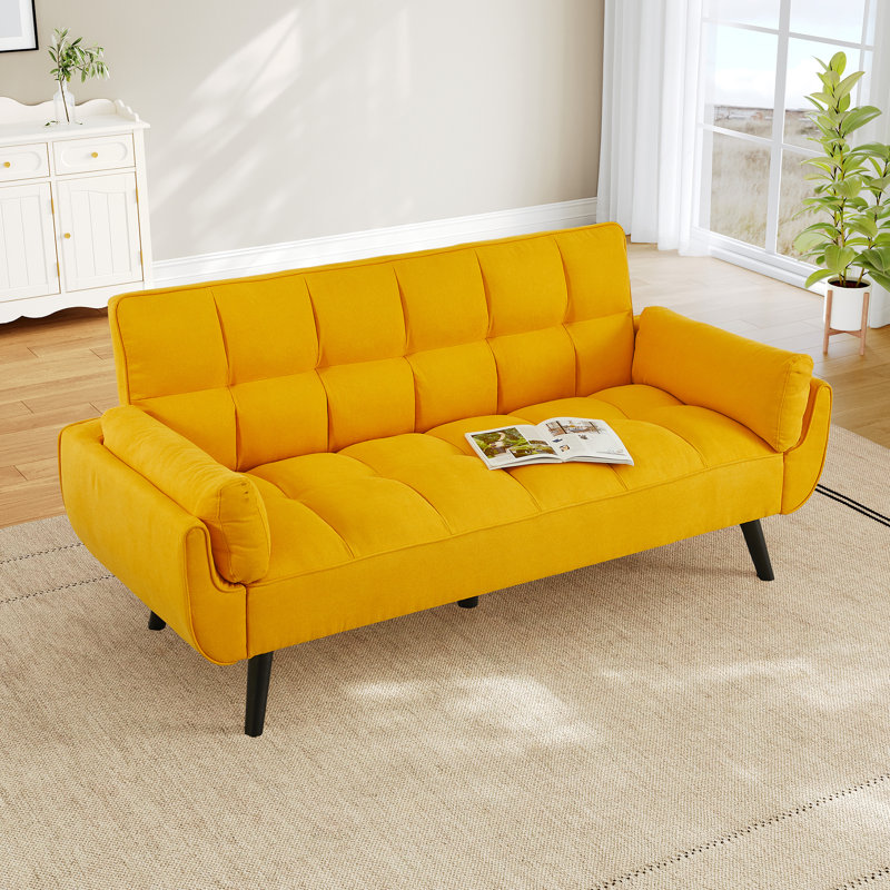 Futon Canapé de futon moderne en lin de 74,8 po, canapé confortable, Jaune