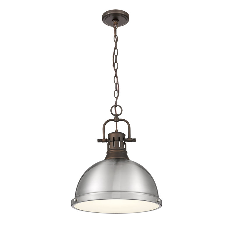 Aljona 1-Light Pendant with Chain, Silver, Rubbed Bronze, 16.875" H x 14" W x 14" D