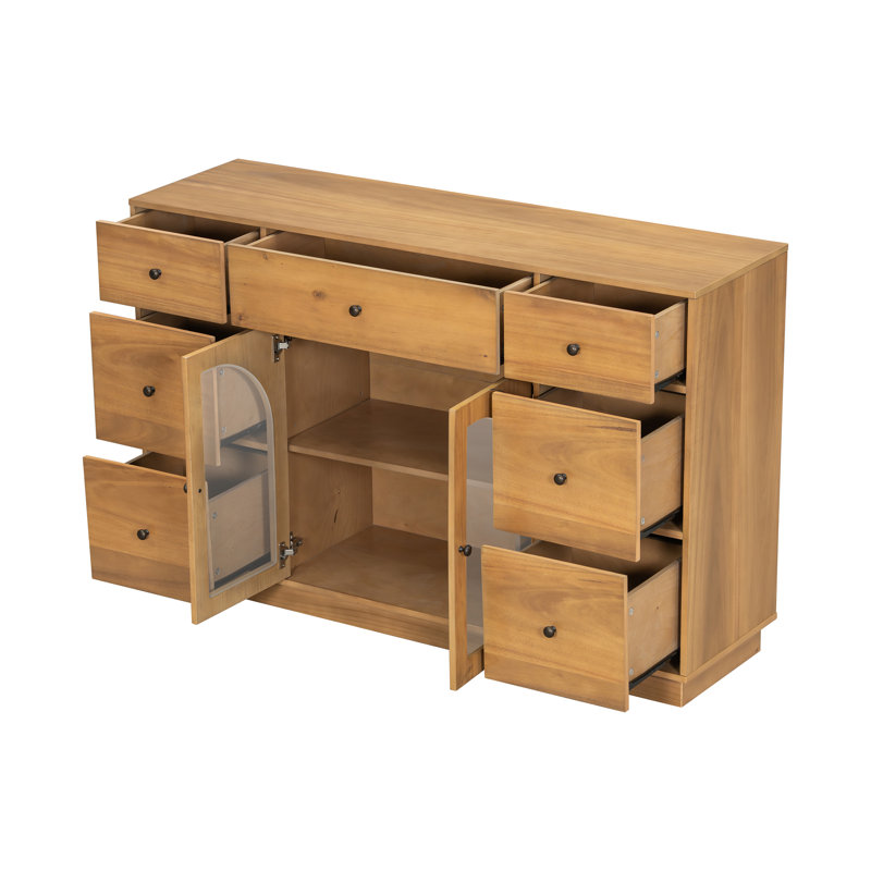 Buffet rétro 55 "avec 2 portes et 7 tiroirs, Naturel