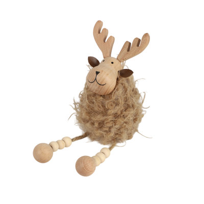 Wood Reindeer Ornament Set (Set of 4) — Hanging Holiday Deer Decor with Dangling Legs