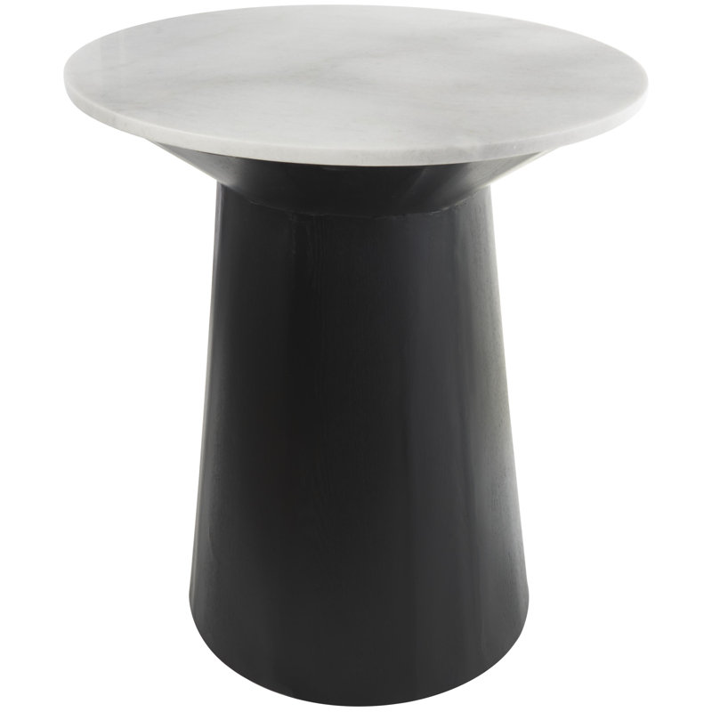 White Marble Geometric Side End Accent Table with Black Wooden Base