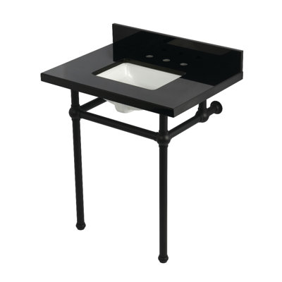 Kingston Brass Templeton 30-Inch Black Granite Console Sink with Brass Legs (8-Inch, 3-Hole)