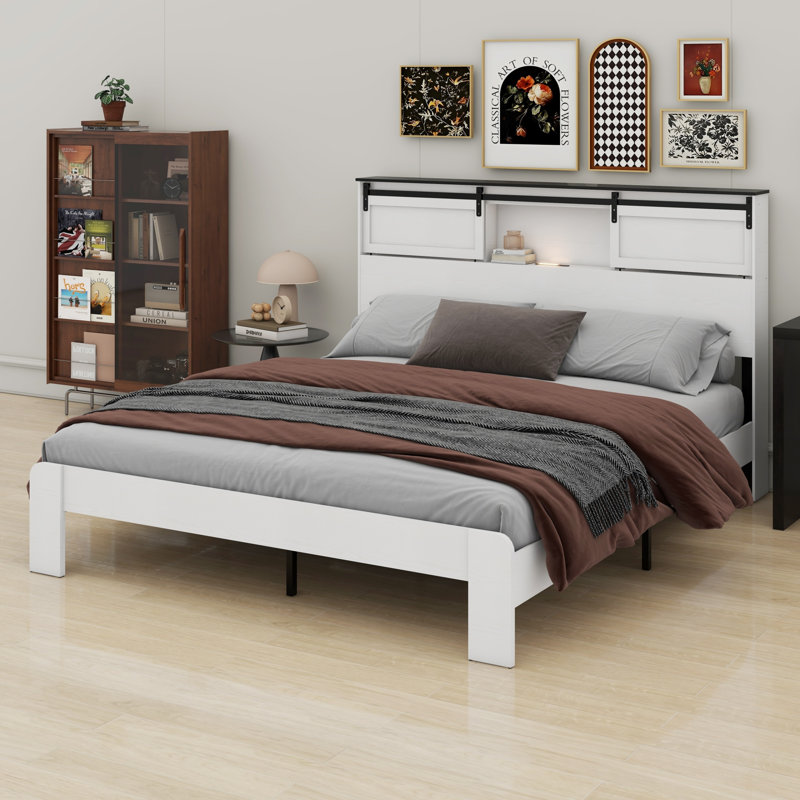 Metal Bed Frame With Charging Station, Queen