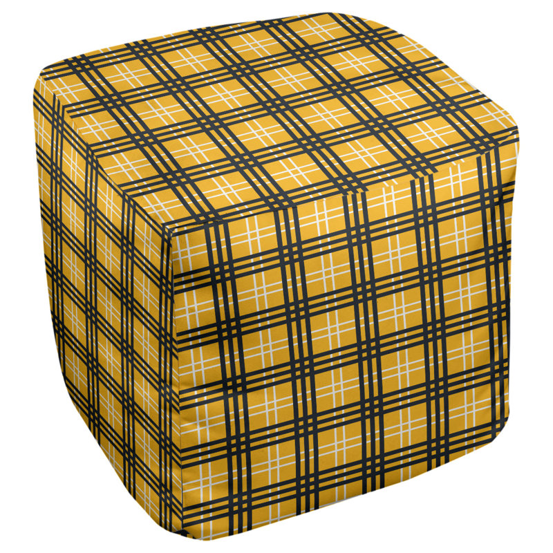 Pouf carré à carreaux Pittsburgh, H 18 po x l 18 po x P 18 po, Mélange de polyester doré / blanc / noir