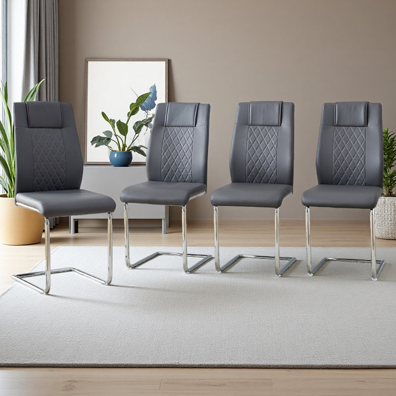 Chaises de salle à manger en similicuir, Gris, Argent argent, Ensemble de 4