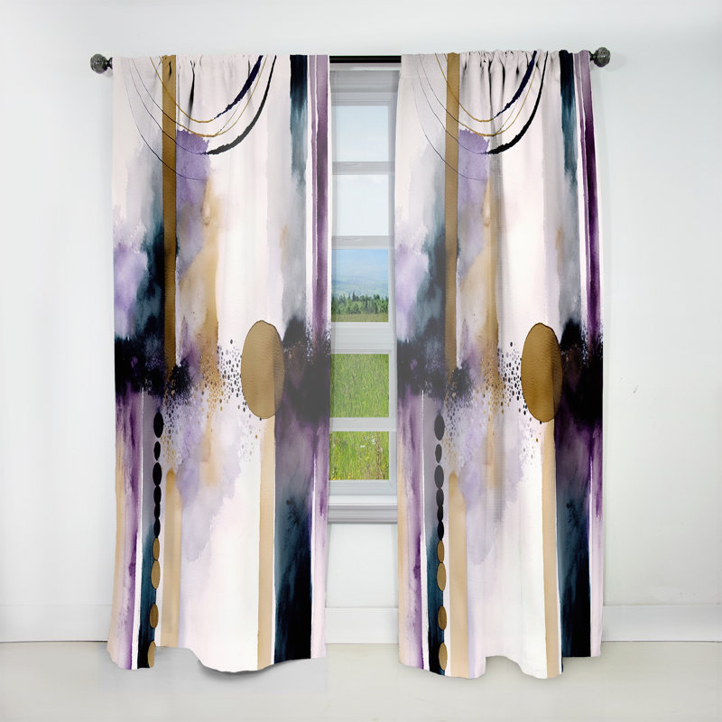 Lochlan - Abstract Geode Geometric Purple And Gold II - Modern Velvet Curtain - Room Darkening - 1 panel, 52" W x 108" L