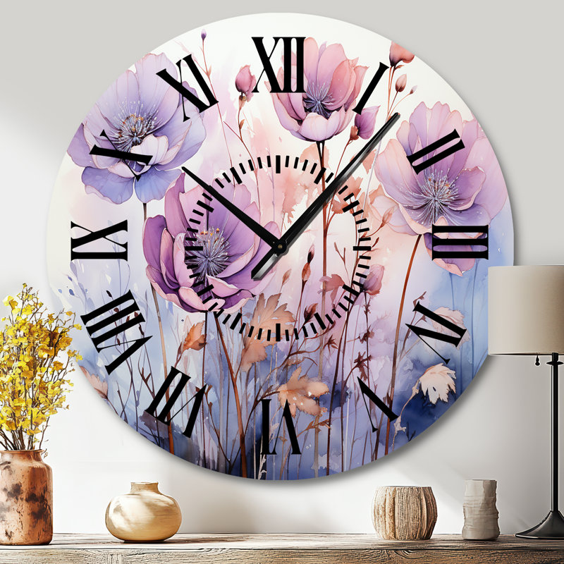 Horloge murale mauve à fleurs mystiques mauves II, Grand