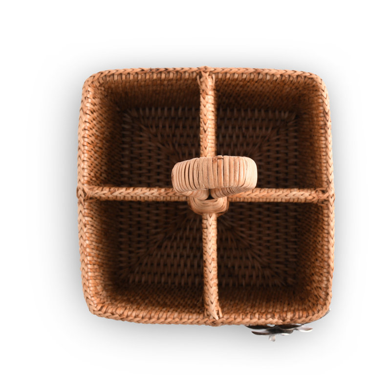 Natural Rattan Square Flatware Caddy with Pewter Orchid