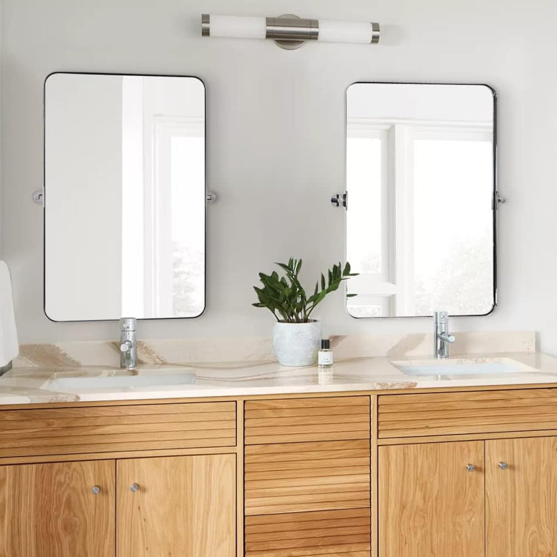 Modern Tilting Bathroom Vanity Wall Mirror | Stainless Steel Pivot Frame, 30" x 22", Polished Chrome