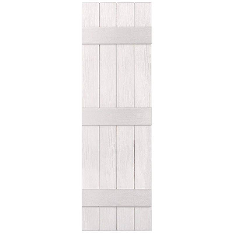 Paire de volets en vinyle fermés à trois lattes et quatre planches, 53 po, blanc