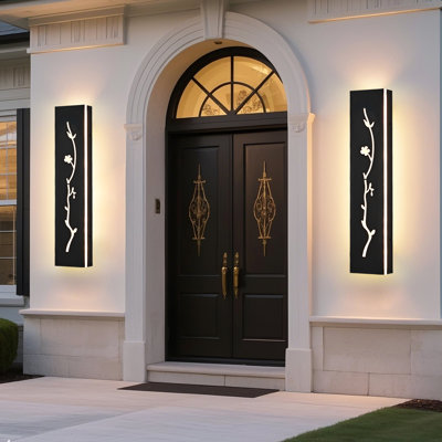 Ensemble de 2 appliques murales d'extérieur à DEL 24 po noir pour l'extérieur, lumières de garage extérieures, lumière chaude moderne 3000K, applique murale pour l'intérieur, éclairage de salle de bain étanche IP65