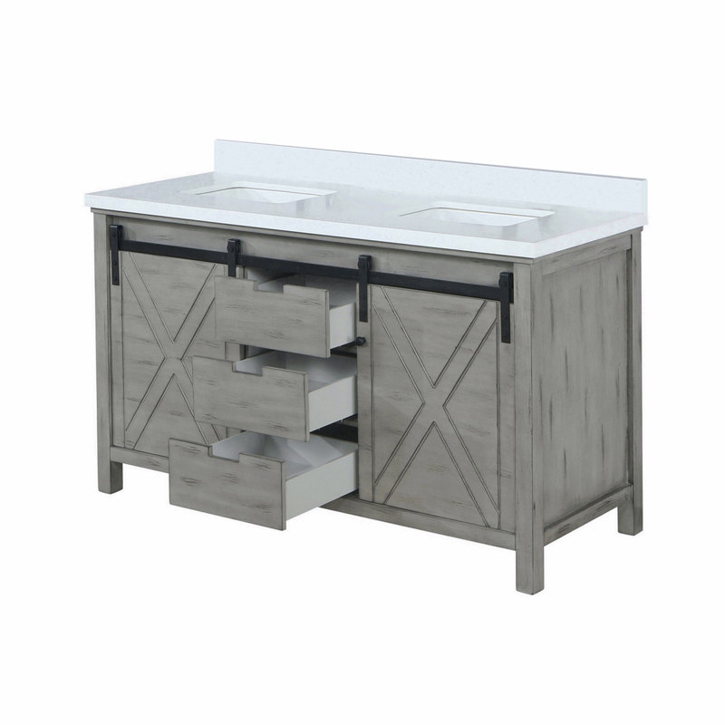 Meuble-lavabo double 60 po X P 22 po D, avec comptoir en marbre de culture, Gris