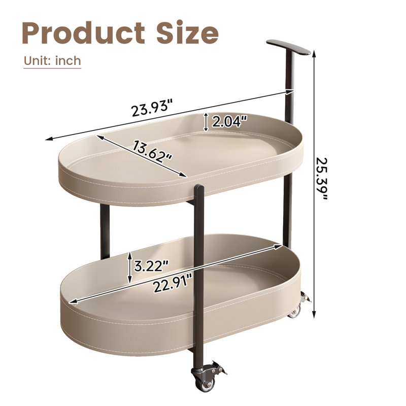 Rolling Side Table with Wheels, Oval