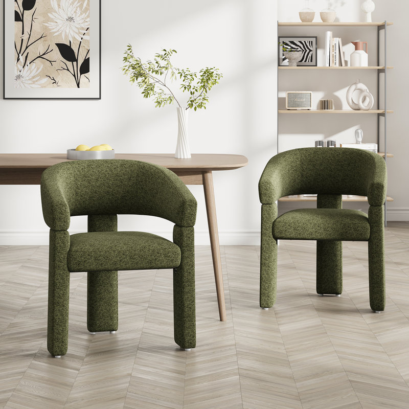 Chaise de salle à manger rembourrée avec accoudoirs tonneau, Vert
