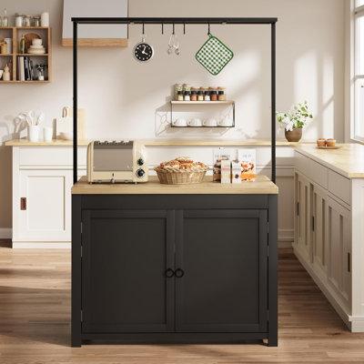 42" Heavy-Duty Kitchen Island - 30mm Thick Countertop, 400lb Capacity, 3-Tier Storage & 5 Hooks, Wood Multi-Functional Cart for Small Spaces by Breakwater Bay