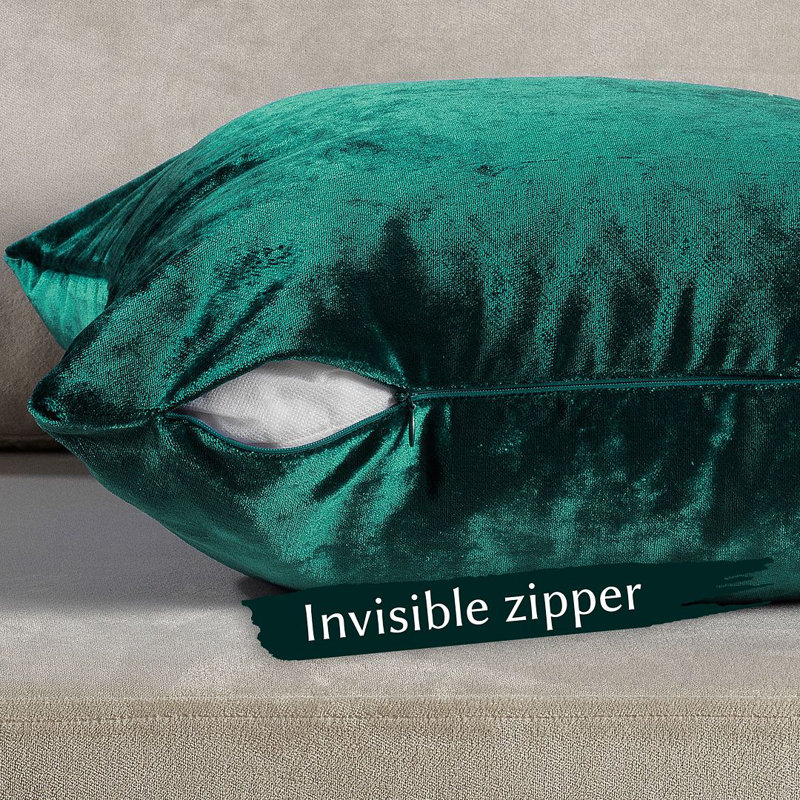 Housse de coussin en velours brillant, Émeraude, Carré 12 po