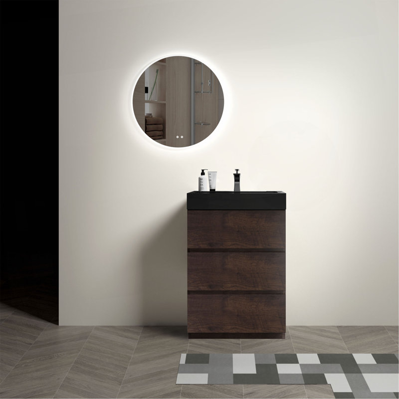Meuble-lavabo autoportant avec rangement pour salle de bain moderne 24 po Alice, 24", Noir