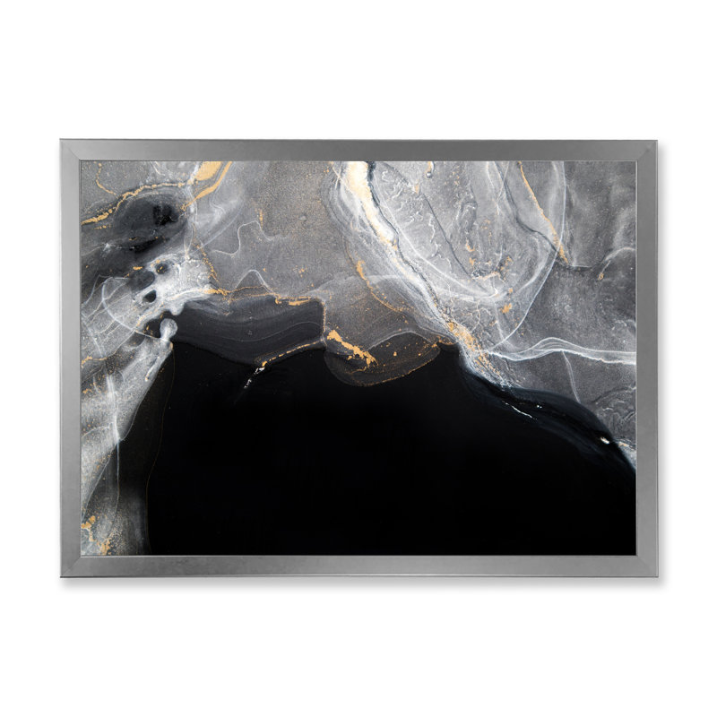 Marbre noir et gris Gloden, ondulations d'art II - œuvre d'art moderne sur toile, H 8 po x l 12 po x P 1 po