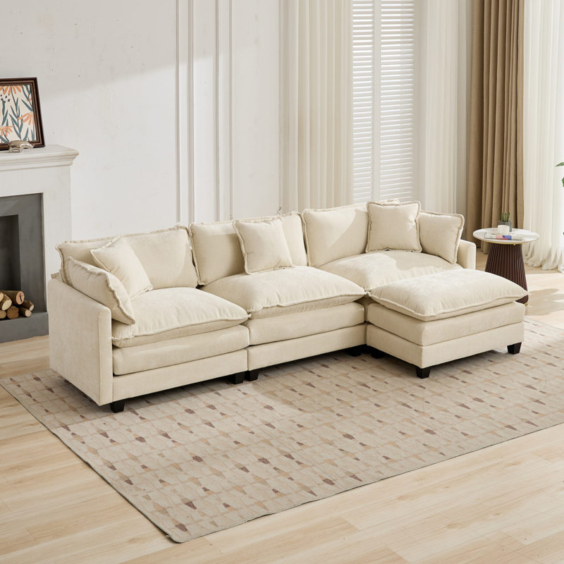 Canapé modulaire l 113,8 po pour salon avec repose-pieds mobile, Beige