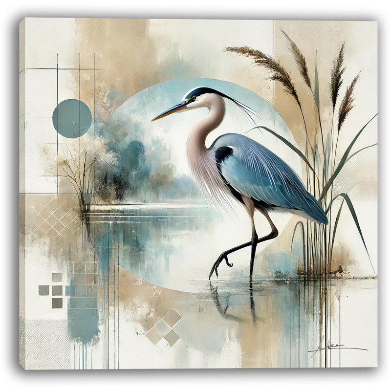 Tranquil Waters Blue Heron Abstract Canvas Print Wall Art, H 12 po x l 12 po x P 1 po