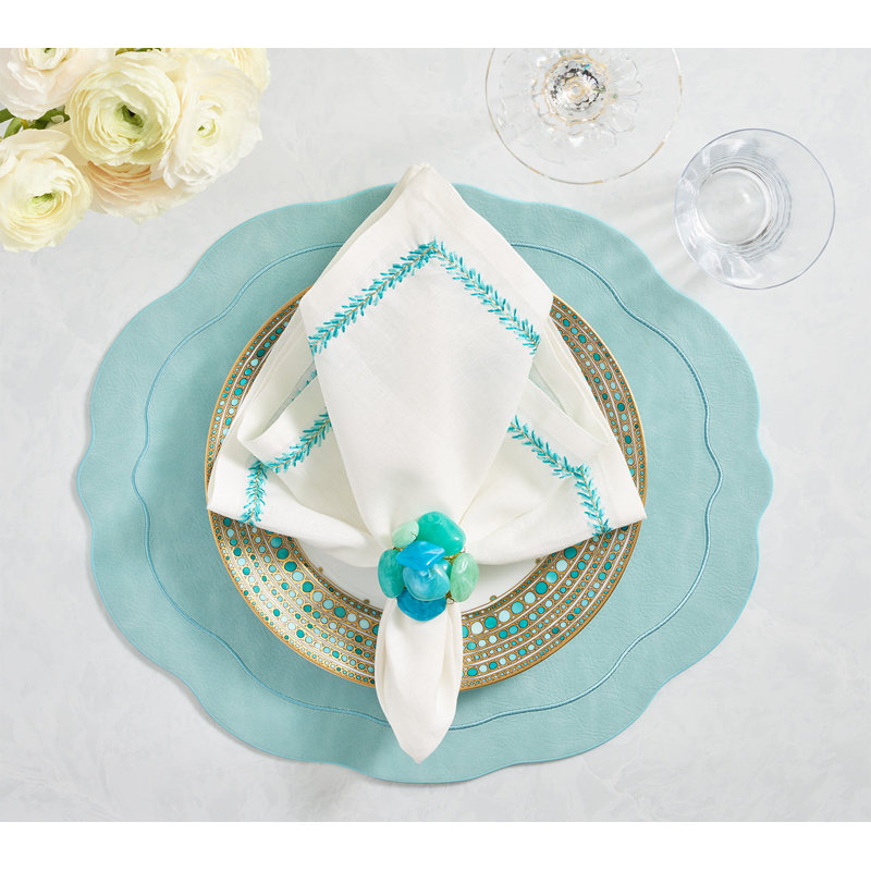 Jardin Napkin, White/Turquoise