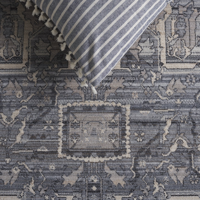 Gloversville Oriental Gray/Charcoal Area Rug, Rectangle 5' x 7'6"