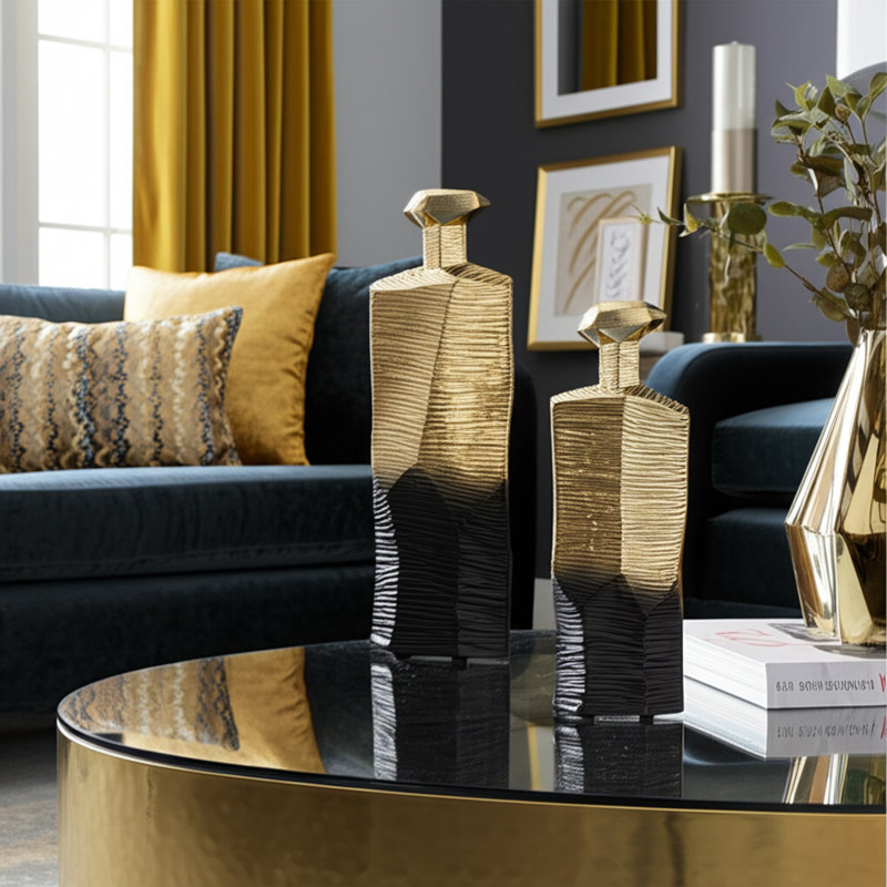 Burdetta Modern Decorative Metal and Aluminum Vase with Sculptural Geometric Neck and Textured Glam Design