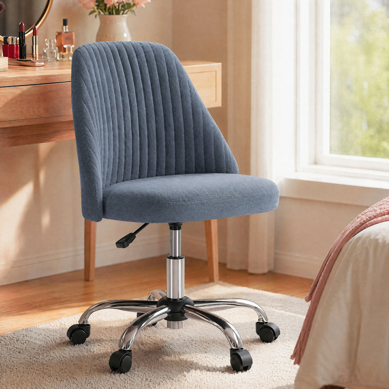 Mercier Upholstered Armless Task Chair, Home Adjustable Swivel Makeup Chair, Light Blue
