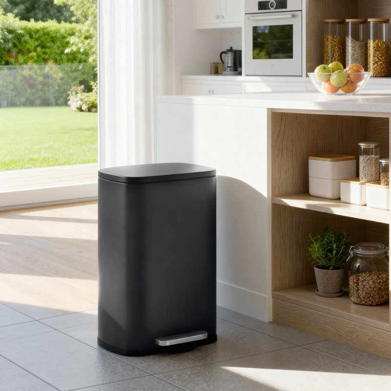 Poubelle à pédale en acier inoxydable résistante aux empreintes digitales avec poignée arrière, 13 Gal