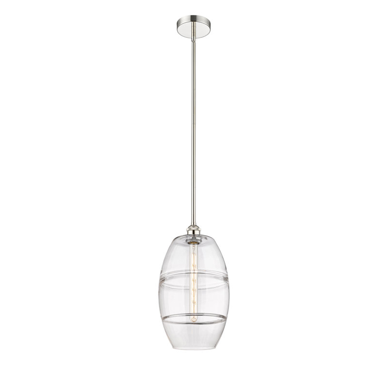 Mini-luminaire suspendu avec tige 10 "Edison Bettylou - 616-G557, H 18 po x l 10 po x P 10 po, Transparent, Nickel poli