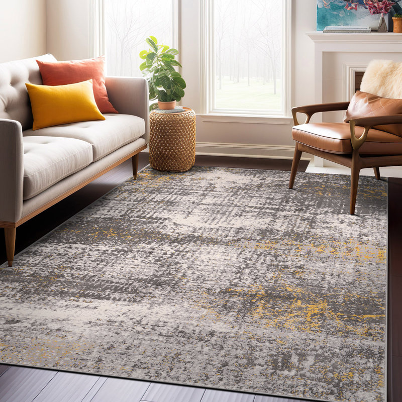 Tapis gris / jaune / ivoire Owensby Performance, Rectangle 5 pi x 7 pi