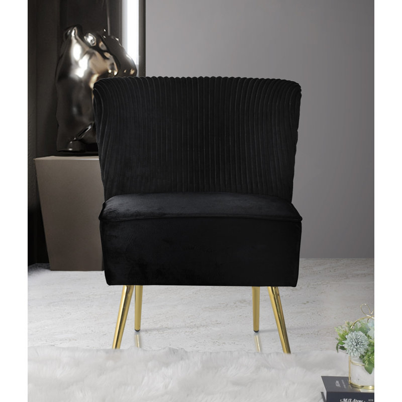 Maleka 25.6'' Wide Tufted Velvet Side Chair, Black Velvet
