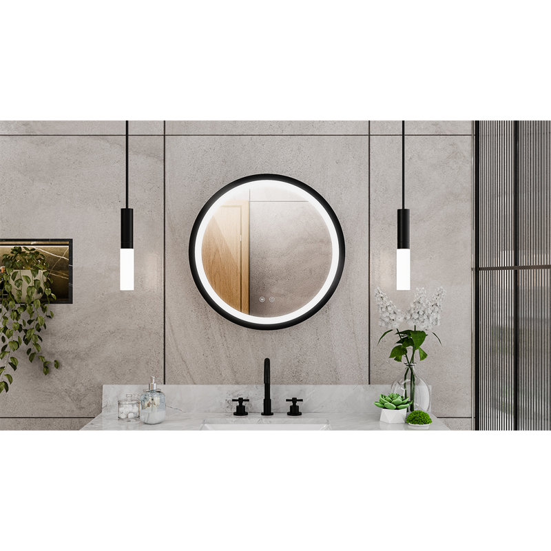 Miroir circulaire lumineux H 24 po x l 24 po Brilliance, Noir mat