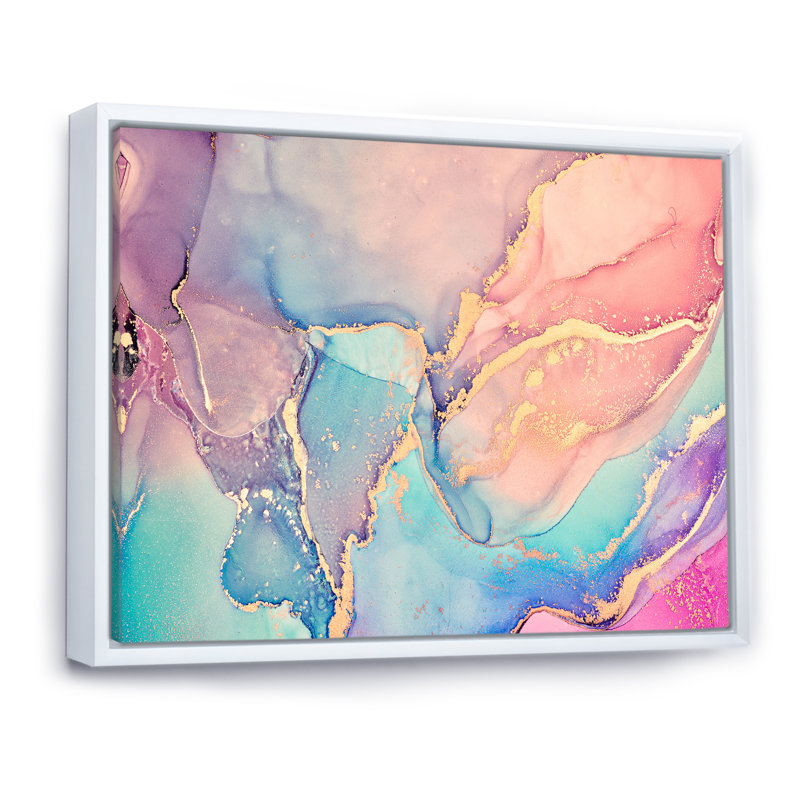 Art liquide rose et bleu II - reproduction sur toile, H 30 po x l 40 po, Cadre flottant blanc