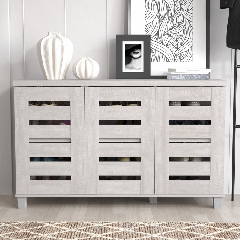 Armoire de rangement pour chaussures 16 paires Millan, Chêne gris cendré