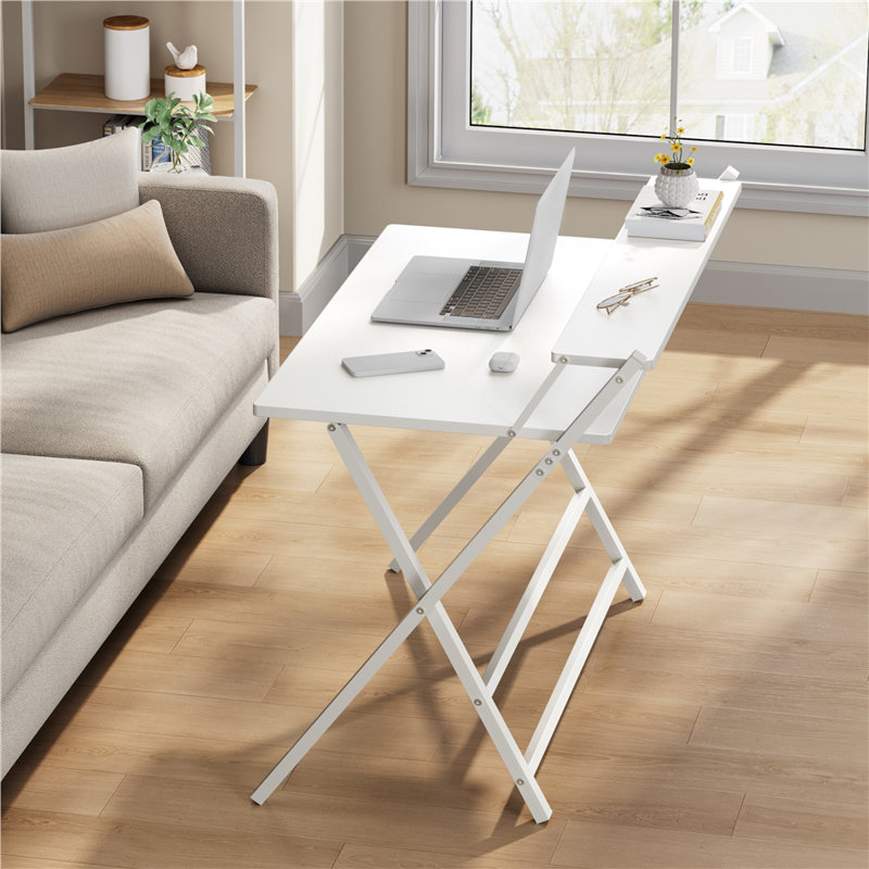 2-Tier Foldable Computer Desk, 90cm. H x 106.5cm. W x 60.5cm. D, White