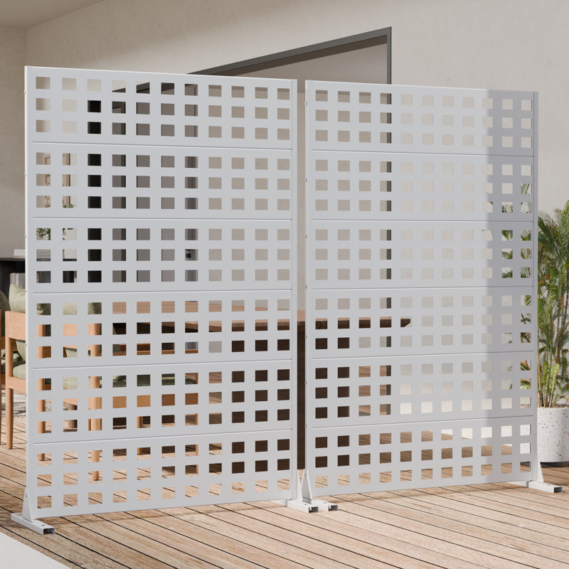 H 72 po x l 47 po x P 16 po avec écran d'intimité en métal et panneau de clôture en treillis pour terrasse, Blanc