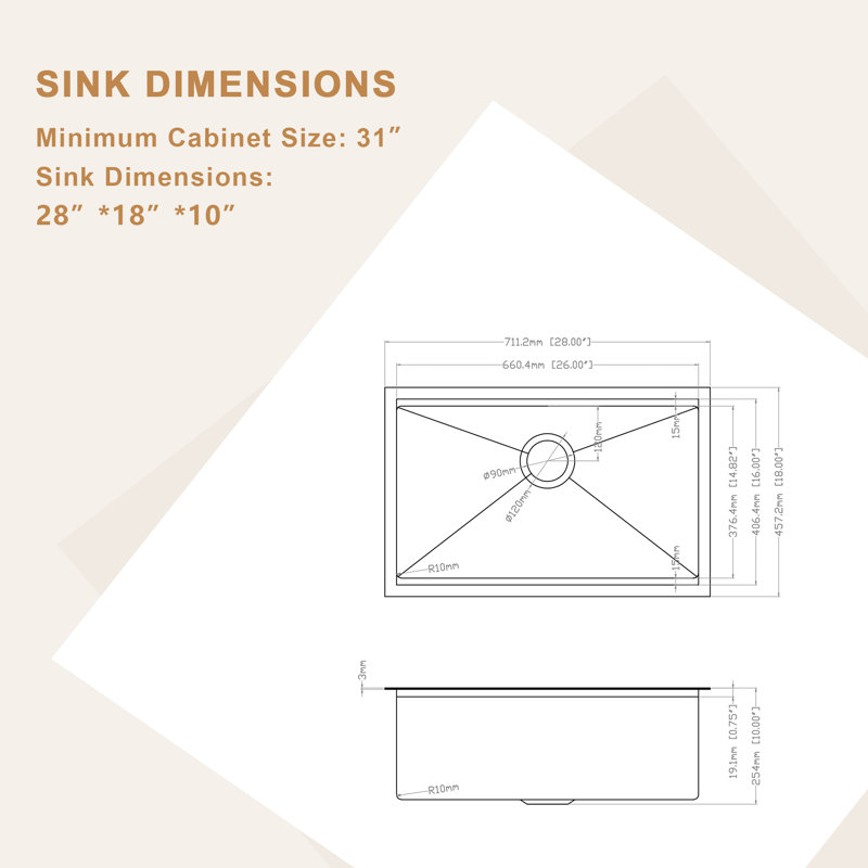 28"L x 18"W Undermount Workstation Kitchen Sink Single Bowl Stainless Steel Kitchen Sink with Cutting Board, 28" L x 18" W