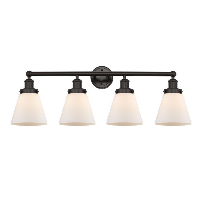 Éclairage pour meuble-lavabo de salle de bain 4 lumières Edison Cone, Blanc mat, Bronze frotté à l'huile