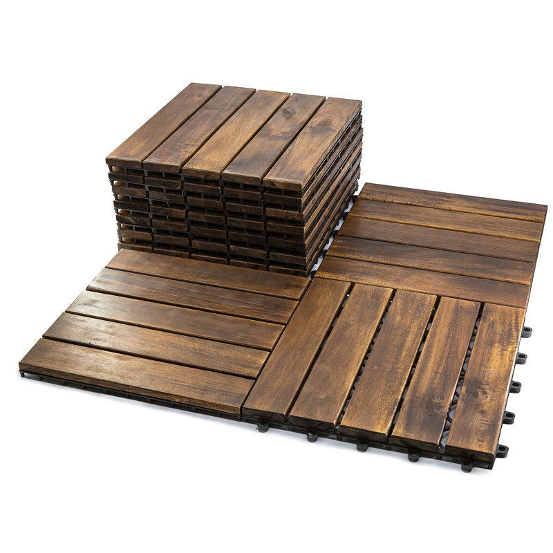 10 PC Acacia Wood Floor Tiles - Snap On Installation  High-Quality Indoor And Outdoor Laying Suitable For Terraces  Decks  And Pool Edges