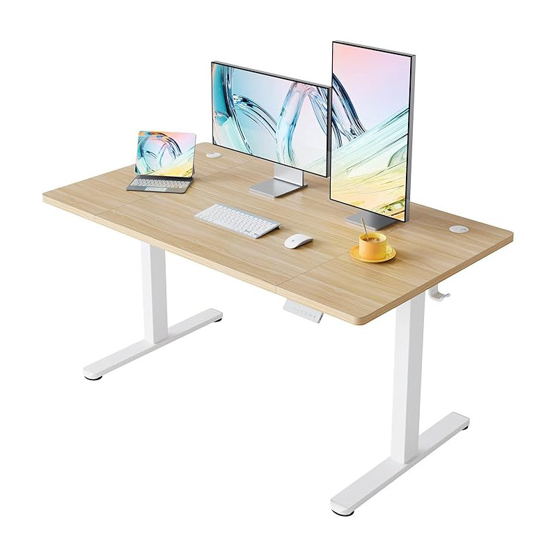 Adjustable Metal Base Standing Desk, Beige/White