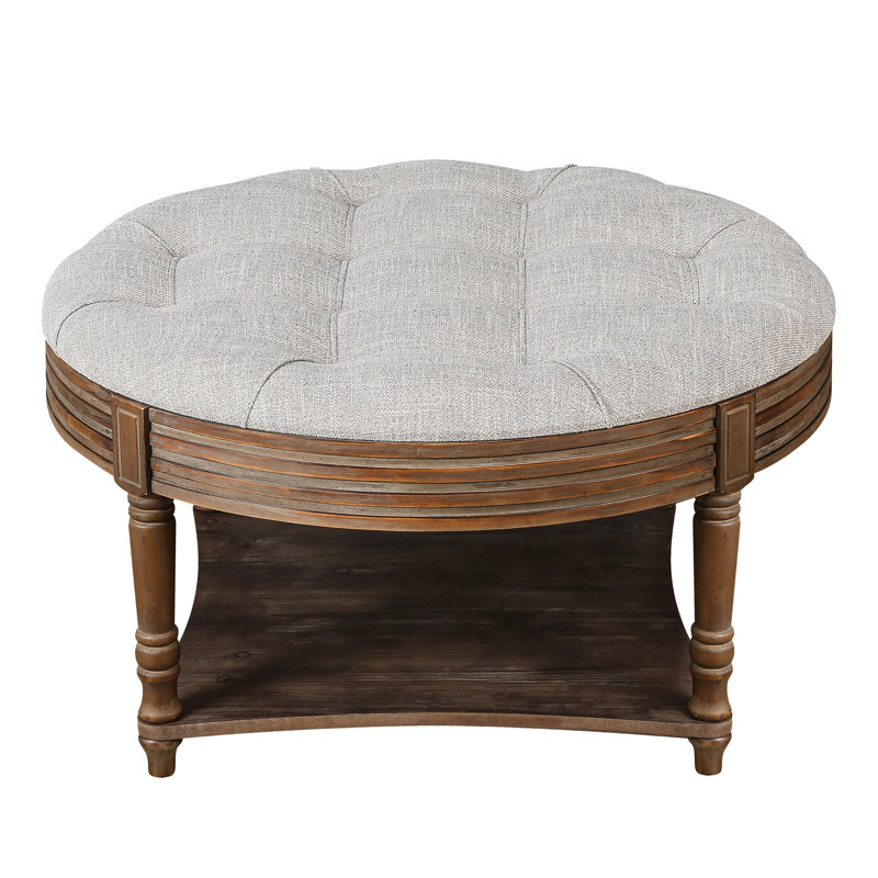 Grande table basse ronde à 2 niveaux avec repose-pieds capitonné, Light Gray / Warm Grey