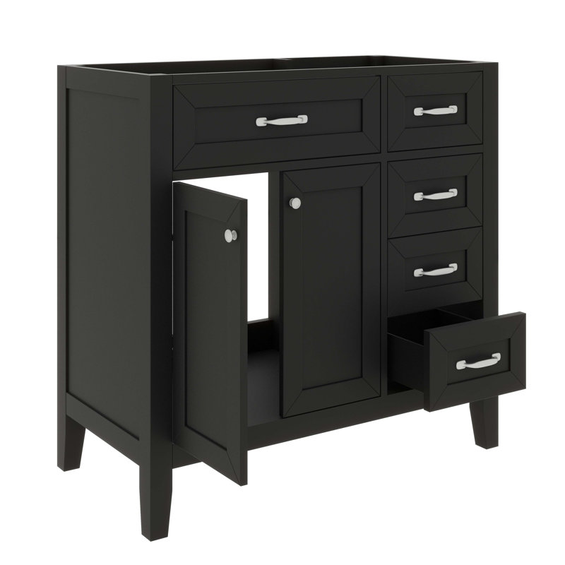 Meuble-lavabo de 36 po sans lavabo - Base d'armoire seulement équipée de tiroirs fonctionnels, Noir
