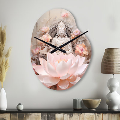 Pink Buddhism Lotus Of Wisdom - Buddhism Unique Shape Metal Wall Clock, Traditional Asymmetrical Wall Clock Print