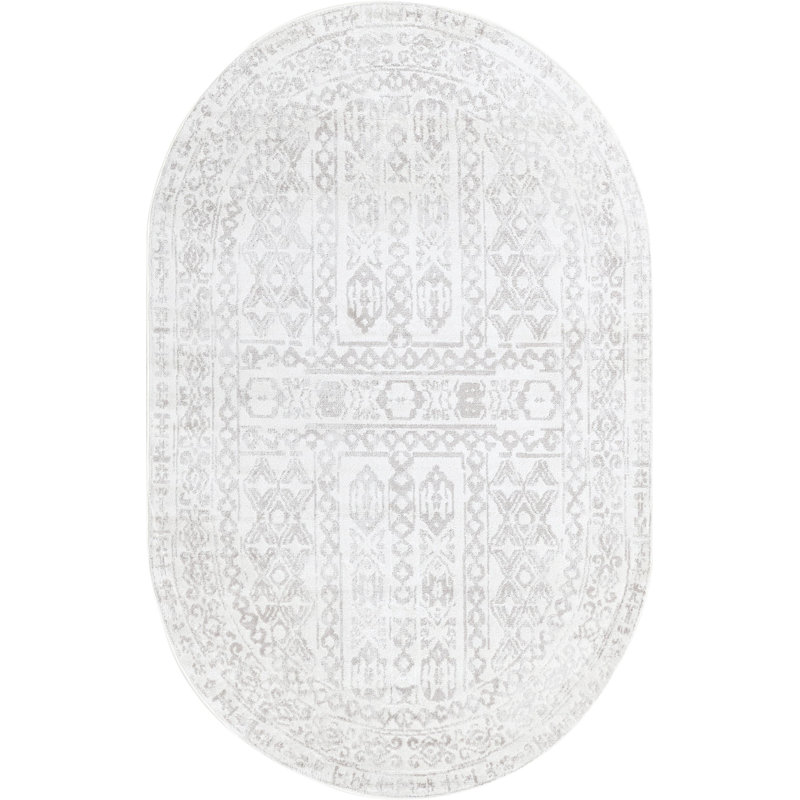Tapis contemporain gris clair Micsunel, Ovale 5 pi x 8 pi