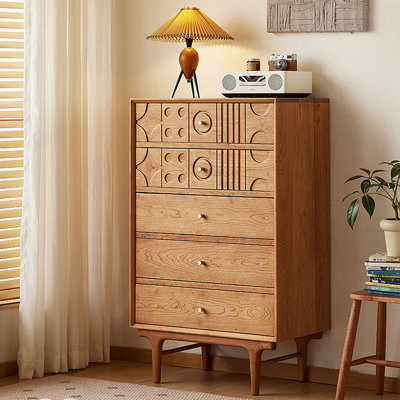 Commode d'appoint antique 5 tiroirs en bois de cerisier massif